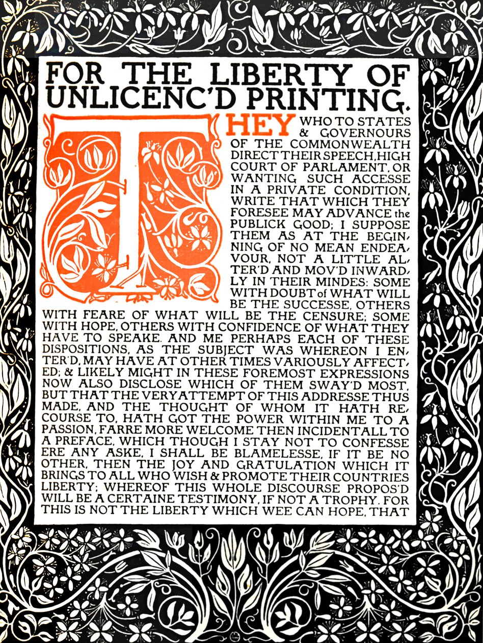 Eragny Press: الصفحة الافتتاحية للأريوباغيتيكا ، c.1895-1914. بواسطة لوسيان بيسارو