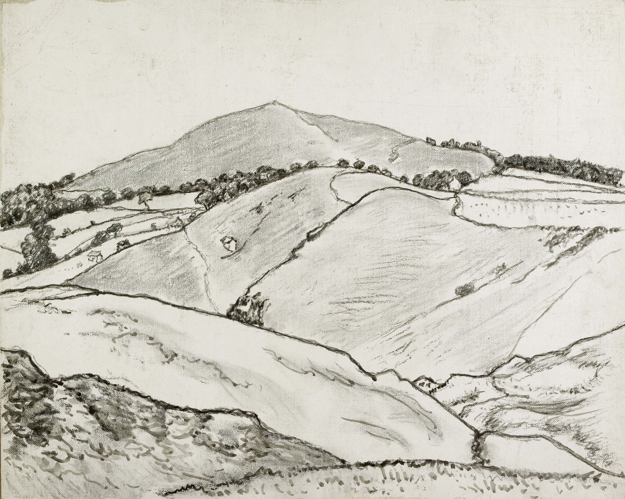Cefn Bryn ، 1933 (طباشير أسود وغسل زيت على قماش مرسوم على متنه) بواسطة لوسيان بيسارو