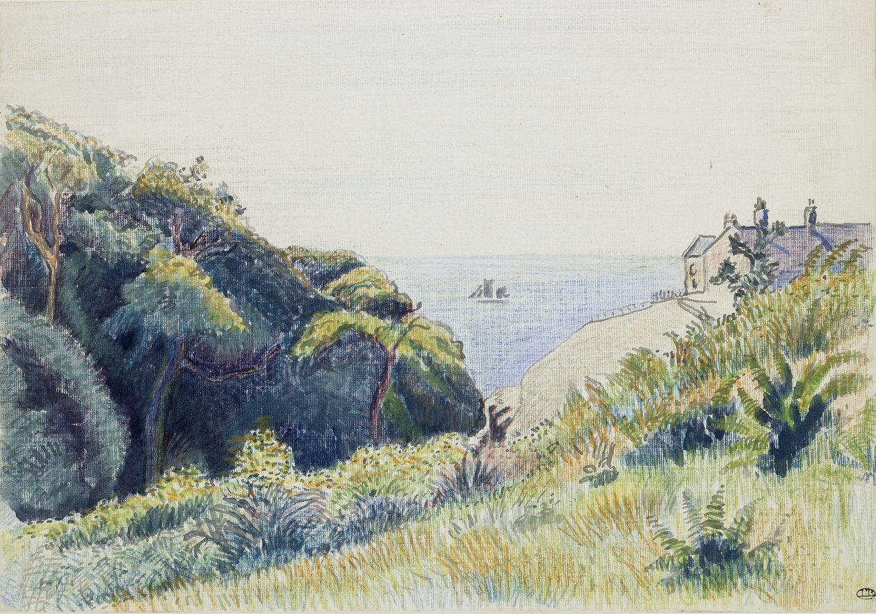 The Coastguards House ، Ecclesbourne ، 1918 (قلم وحبر رمادي وأقلام تلوين ملونة على ورق محكم) بواسطة لوسيان بيسارو