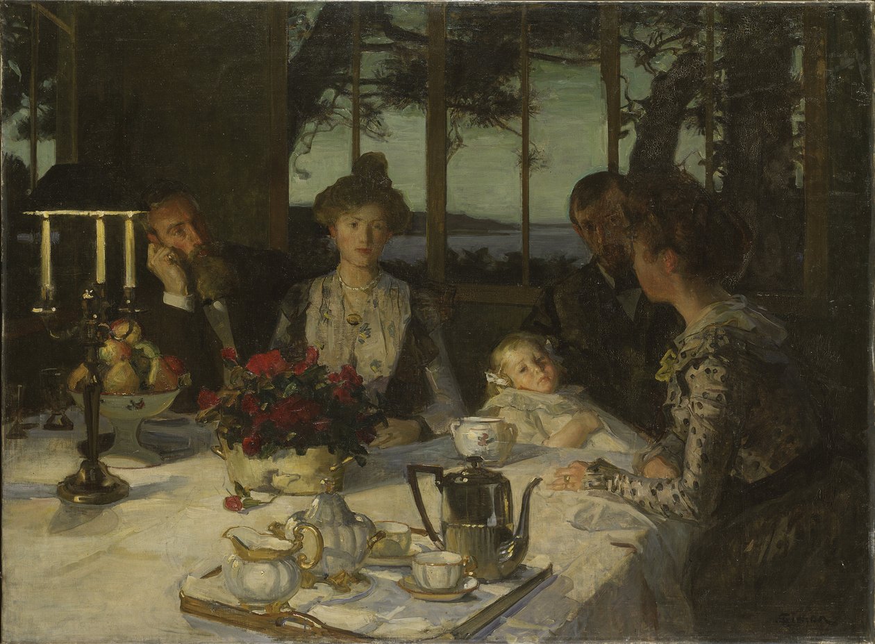 Parler dans le crepuscule - الحديث في الشفق ، بقلم سايمون ، لوسيان (1861-1945). زيت على قماش. الأبعاد: 140 × 190 سم. المتحف الوطني ستوكهولم بواسطة لوسيان سيمون