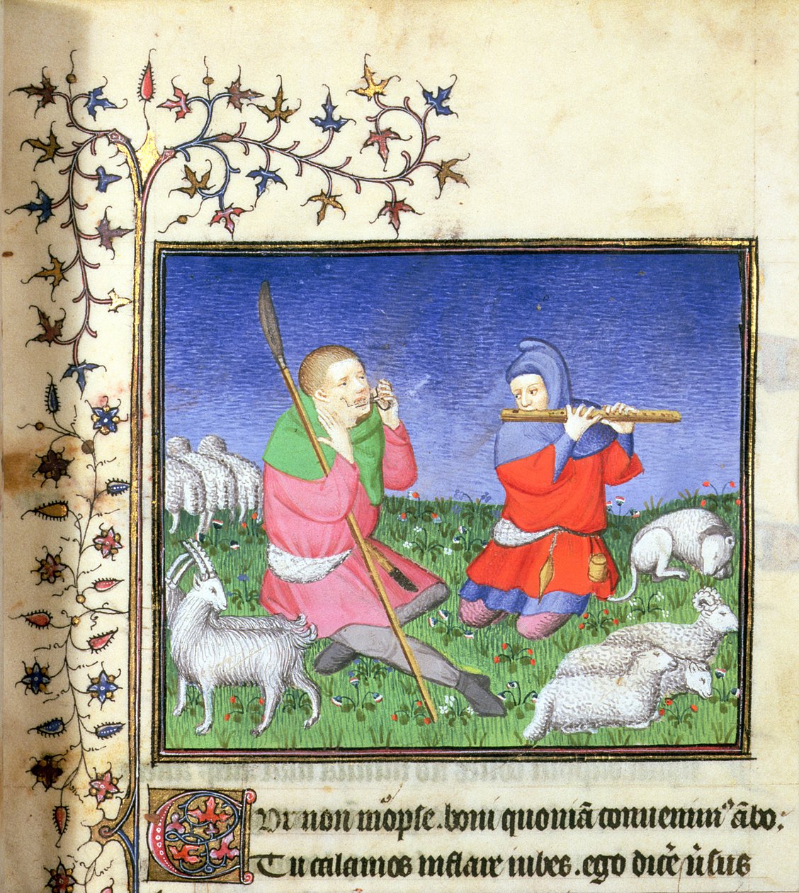 تصلب متعدد. 307، fol.20r Illustration to Eclogue 5، Paris، c.1410 بواسطة سيد Lucon