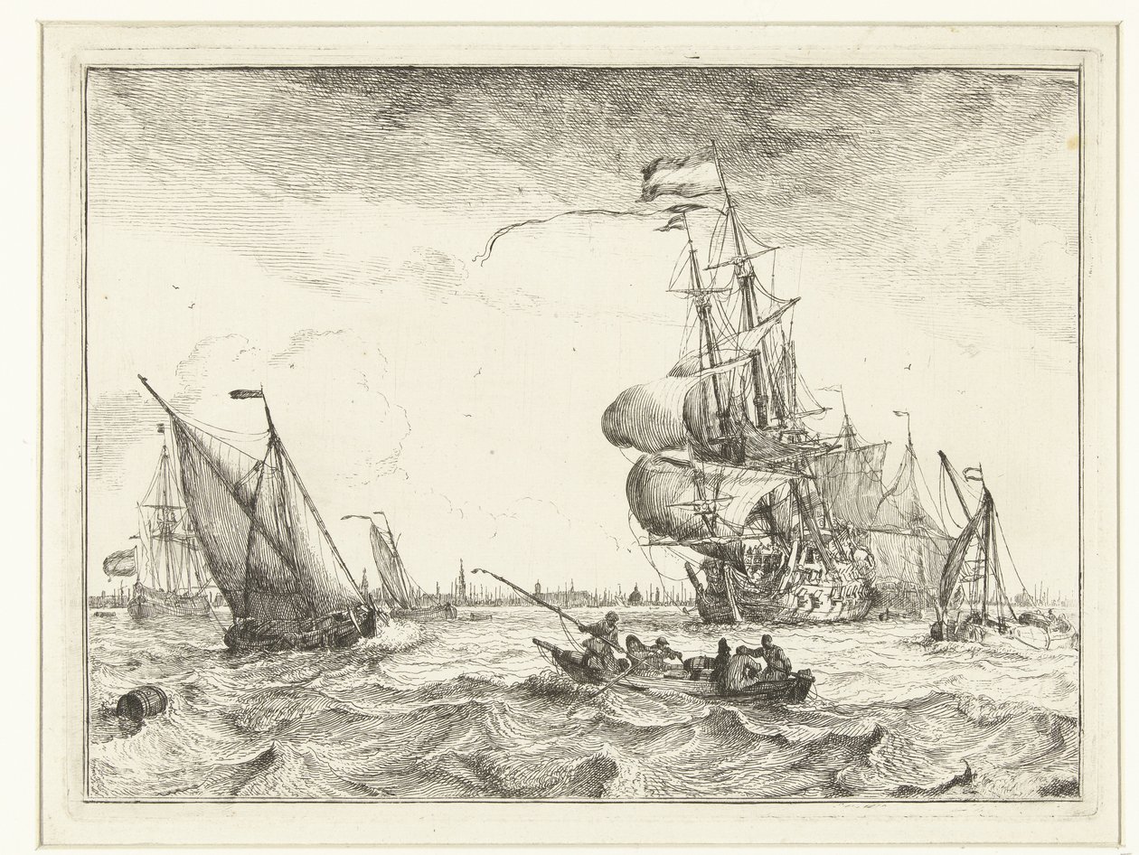 منظر لنهر آي جيه مع زورق تجديف Seascapes (عنوان المسلسل) بواسطة لودولف باخويسن