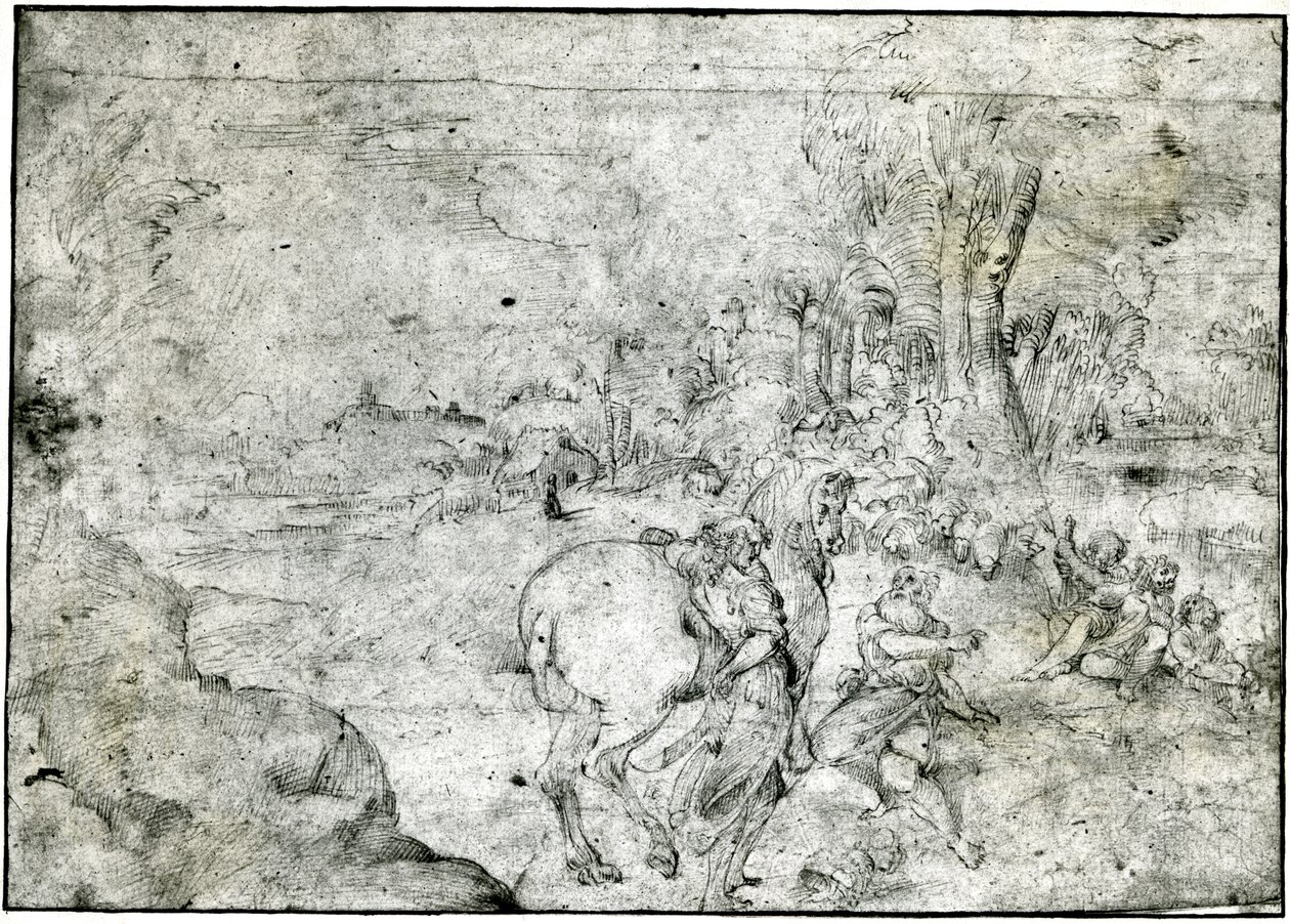 Erminia and the Shepherds ، حوالي 1600 (قلم وحبر على ورق) بواسطة لودوفيكو كاراتشي