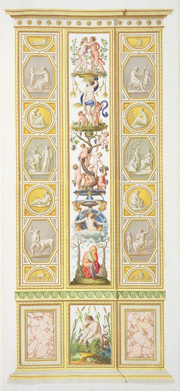 لوحة من رافائيل لوجيا في الفاتيكان ، من "Delle Loggie di Rafaele nel Vaticano" ، نقشها جيوفاني فولباتو (1735-1803) ، 1775 ، تم نشرها c.1775-77 (نقش ملون باليد) (انظر أيضًا 17645 بواسطة Ludovicus Tesio Taurinensis