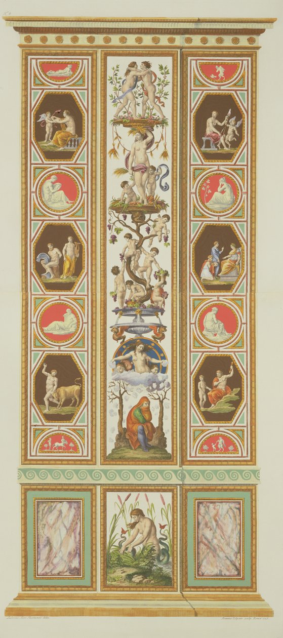 لوحة من رافائيل لوجيا في الفاتيكان ، من "Delle Loggie di Rafaele nel Vaticano" ، نقشها جيوفاني فولباتو (1735-1803) ، 1775 ، تم نشرها c.1777-77 (نقش ملون باليد) (انظر أيضًا 17646 بواسطة Ludovicus Tesio Taurinensis
