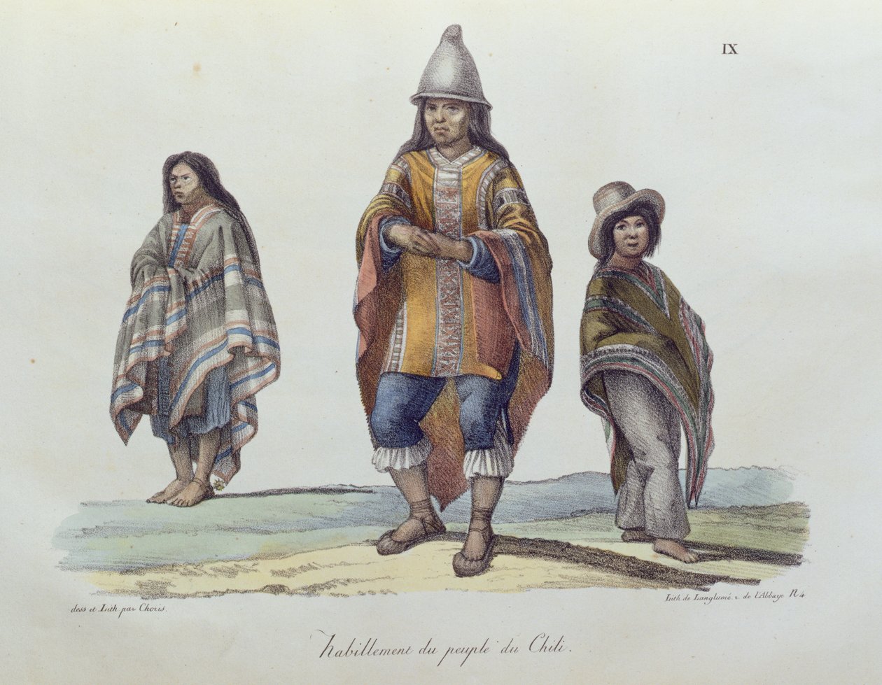 زي شعب شيلي ، من Voyage Pittoresque Autour du Monde ، تم نشره عام 1822 بواسطة لودفيج شوريس