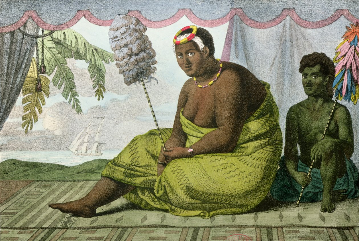 Ka&39;ahumanu ، ملكة جزر ساندويتش ، من "Voyage Pittoresque around the world" ، منقوش من G. Langlume (fl.1822-40) 1822 (لون ليثو) بواسطة لودفيج شوريس