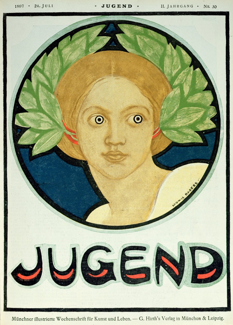 امرأة شابة مع إكليل من الغار ، توضيح من مجلة "Jugend" ، 24 يوليو 1897 بواسطة لودفيغ رادرس