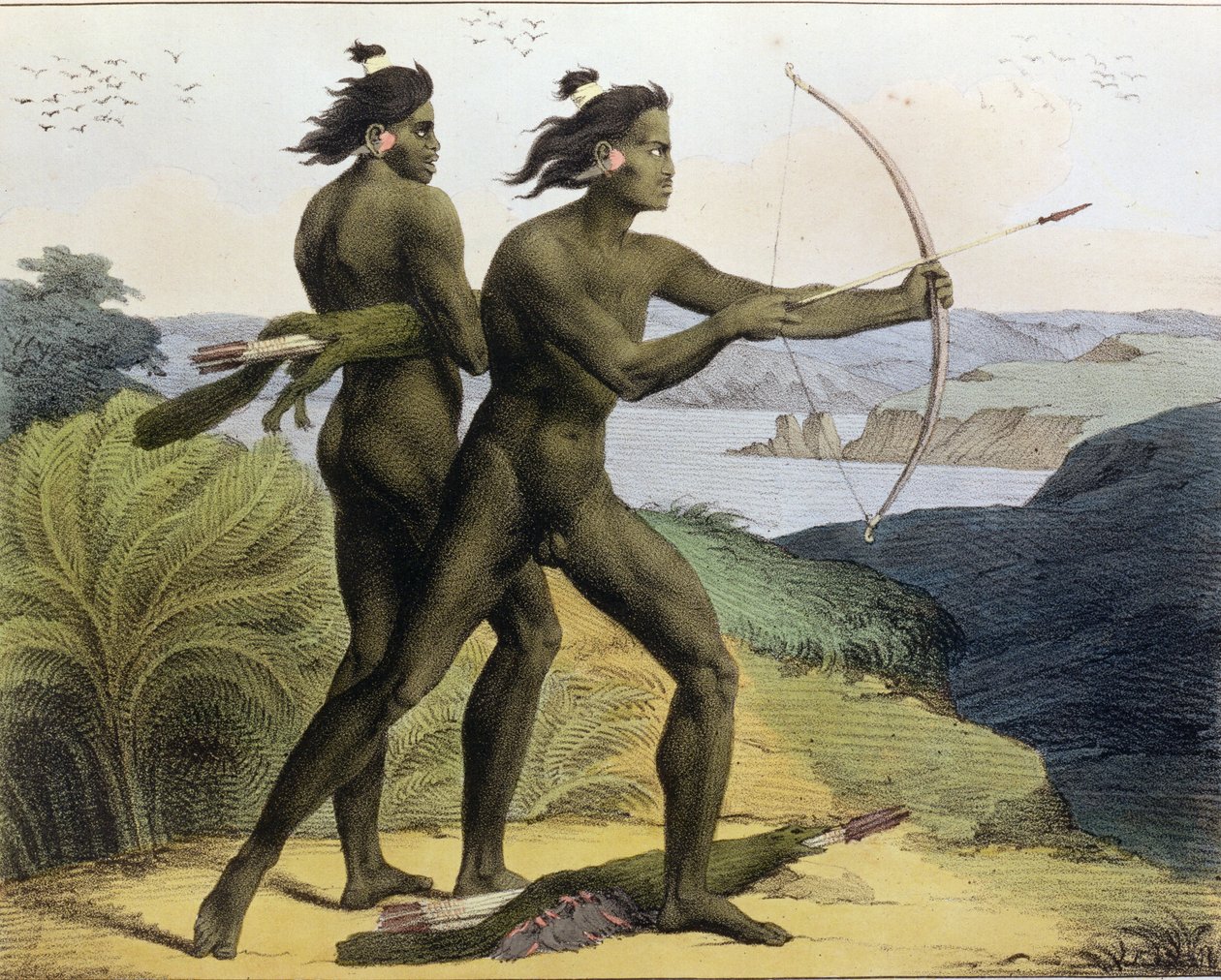 الصيد في خليج سان فرانسيسكو ، من "Voyage Pittoresque Autour du Monde" ، محفور بواسطة Jean Augustin Franquelin (1798-1839) تم نشره عام 1822 بواسطة لودفيج شوريس