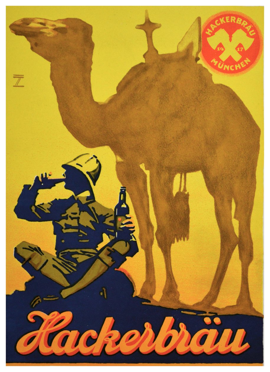 إعلان ملصق لبيرة Hackerbrau ، حوالي عام 1930 (طباعة حجرية) بواسطة لودفيج هولوين