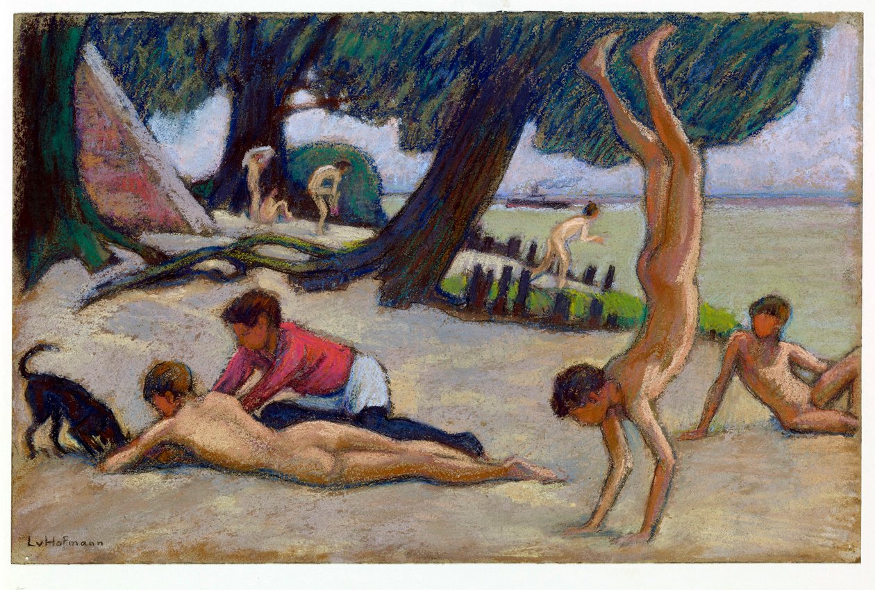 "" Garcons sur la plage "(الأولاد على الشاطئ) رسم الباستيل لودفيج فون هوفمان (1861-1945) حوالي 1895 الحجم 24.9x34.4 سم Staatliche Museen ، برلين بواسطة لودفيج فون هوفمان