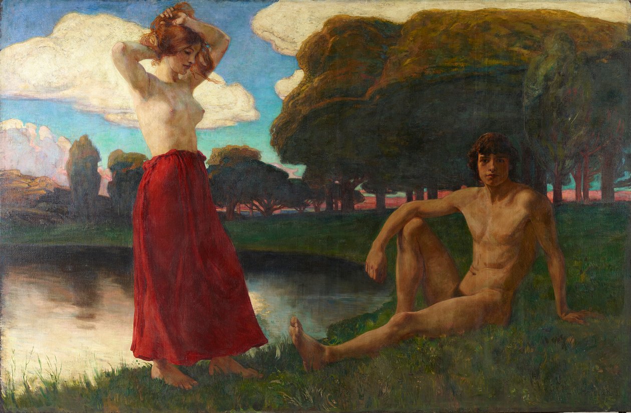 Idyll (ذكر وأنثى شبه عاريات في المناظر الطبيعية) بواسطة لودفيج فون هوفمان