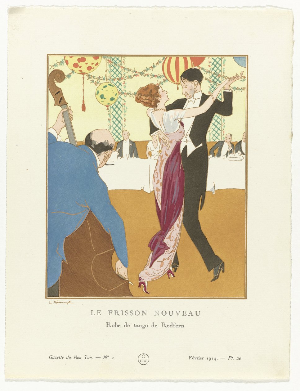 جازيت دو بون تون. الفن - أنماط ومرحيات: ملابس مسائية الإثارة الجديدة: فستان Tango من Redfern (العنوان على الكائن) بواسطة لودفيك ستريمبل