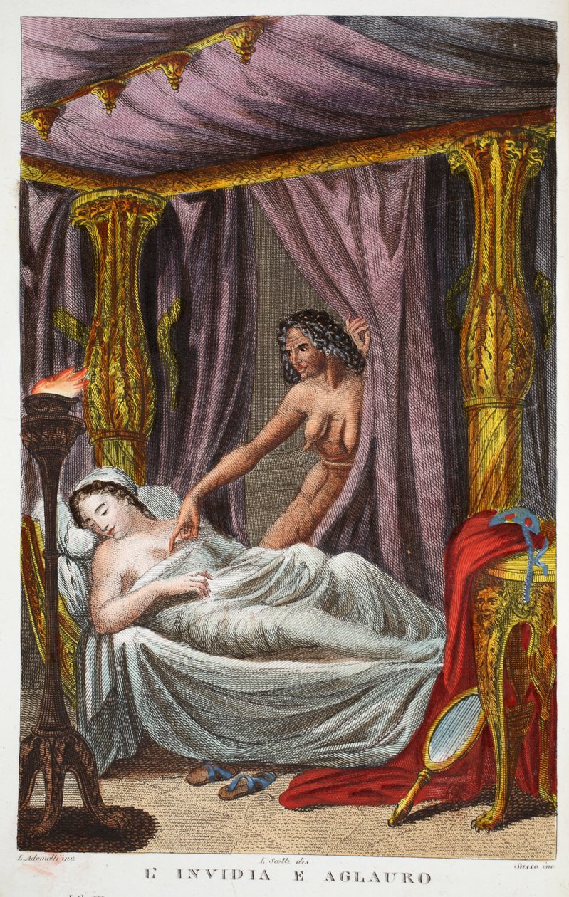 Aglauros and Envy or L&39;Invidia e Aglauro ، الكتاب الثاني ، صورة توضيحية من Ovid&39;s Metamorphoses ، فلورنسا ، 1832 (النقش اليدوي) بواسطة لويجي أديمولو