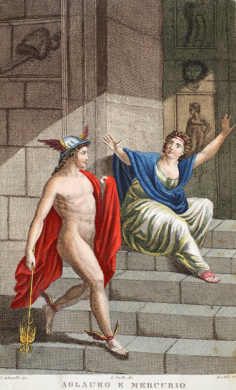 Aglauros و Mercury أو Aglauro e Mercurio ، صورة توضيحية من Ovid&39;s Metamorphoses ، فلورنسا ، 1832 (نقش يدوي) بواسطة لويجي أديمولو