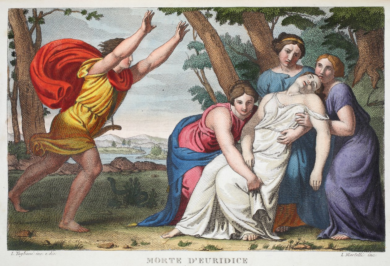 وفاة Eurydice أو Morte d&39;Euridice ، الكتاب العاشر ، رسم توضيحي من تحولات Ovid ، فلورنسا ، 1832 (النقش اليدوي) بواسطة لويجي أديمولو