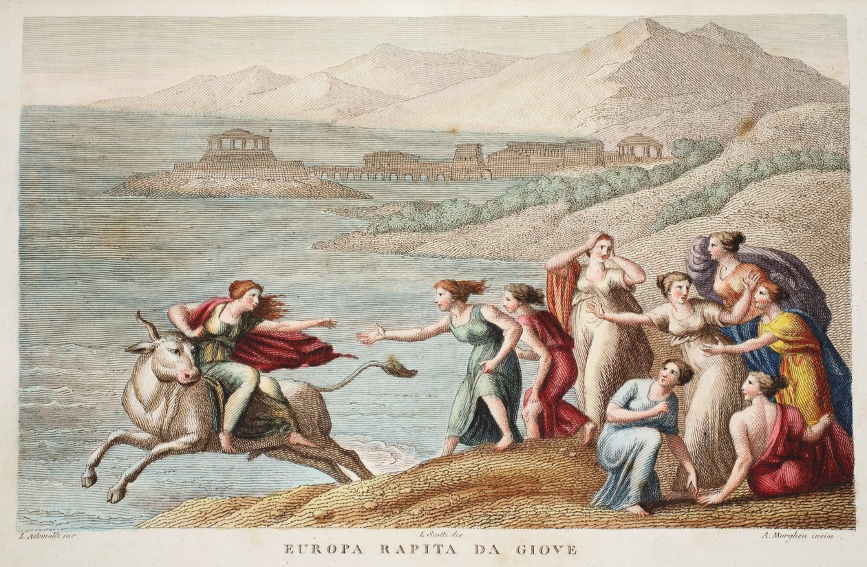 Europa أو Europa Rapita da Giove ، صورة توضيحية من Ovid&39;s Metamorphoses ، فلورنسا ، 1832 (نقش يدوي) بواسطة لويجي أديمولو