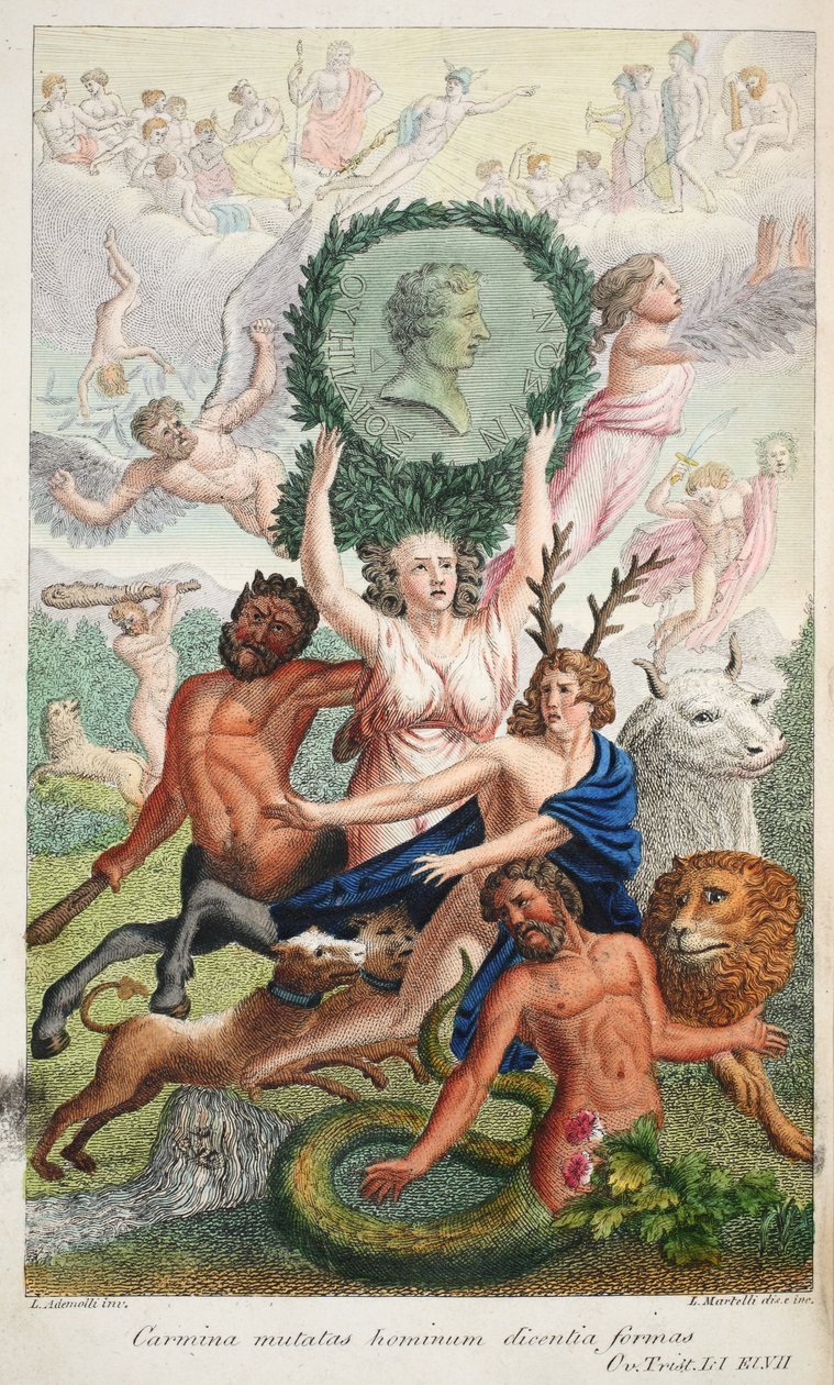 صورة على الوجه الأمامي ، صورة توضيحية من Ovid&39;s Metamorphoses ، فلورنسا ، 1832 (نقش يدوي) بواسطة لويجي أديمولو