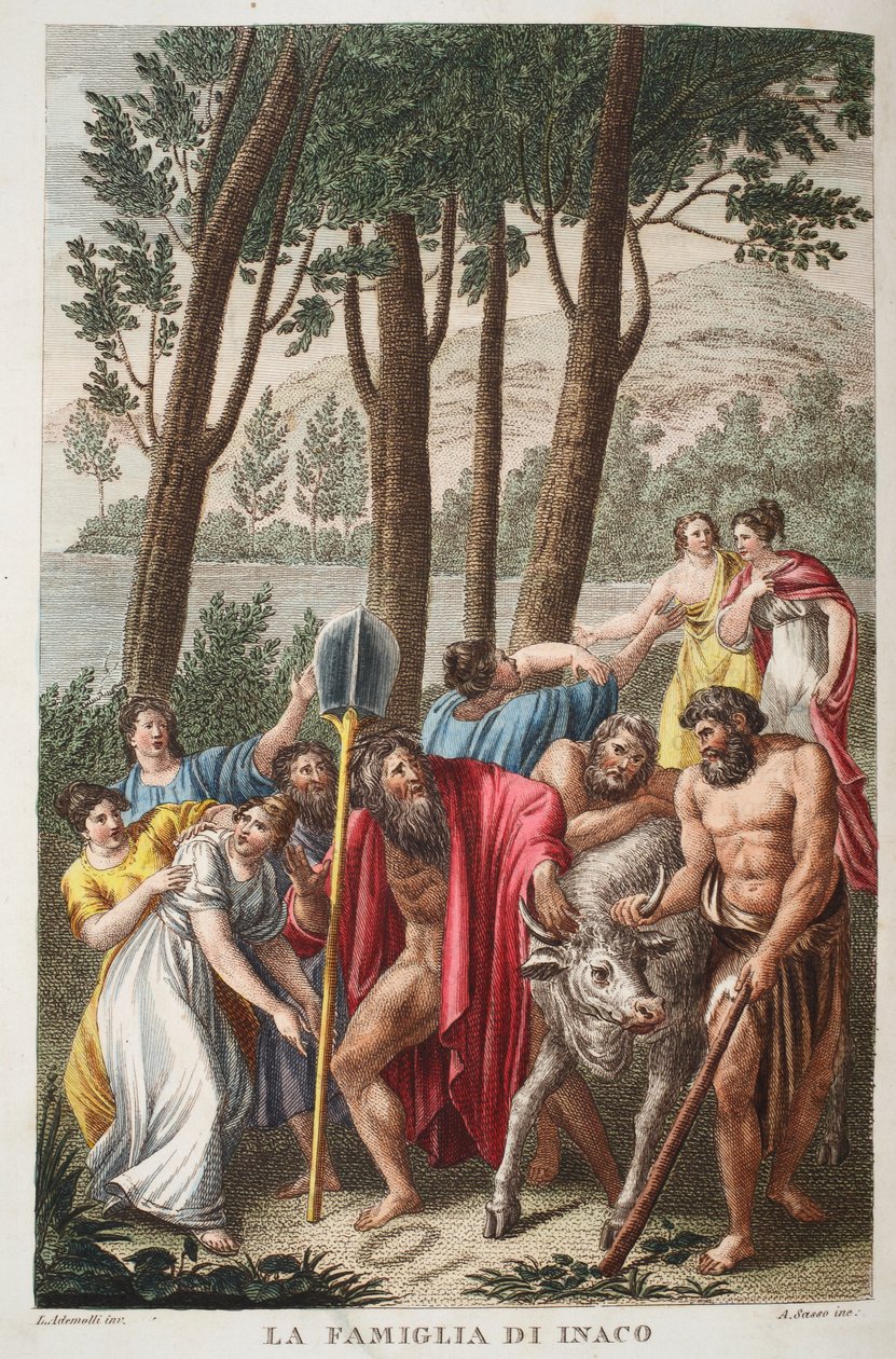 ثقل Inachus أو La Famiglia di Inaco ، الكتاب الأول ، رسم توضيحي من تحولات Ovid ، فلورنسا ، 1832 (نقش يدوي) بواسطة لويجي أديمولو