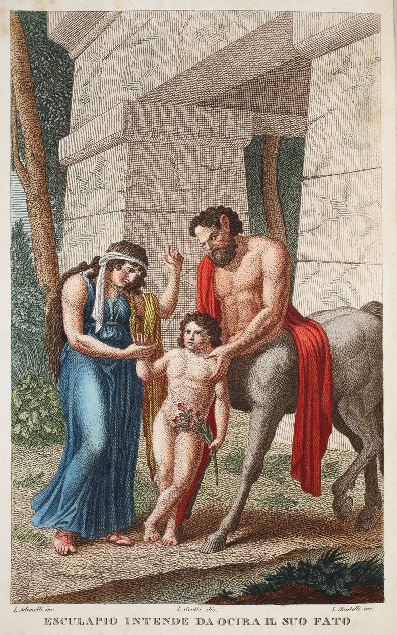 Ocyrrhoe to a Mare or Esculapio intende da Ocira il Suo Fato ، رسم توضيحي من Ovid&39;s Metamorphoses ، فلورنسا ، 1832 (نقش يدوي) بواسطة لويجي أديمولو