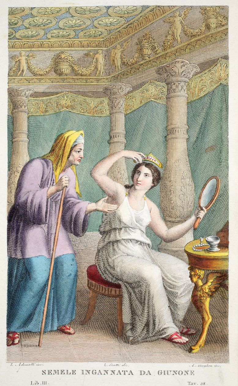 Semele مخدوع أو Semele Ingannata da Giunone ، صورة توضيحية من Ovid&39;s Metamorphoses ، فلورنسا ، 1832 (نقش يدوي) بواسطة لويجي أديمولو