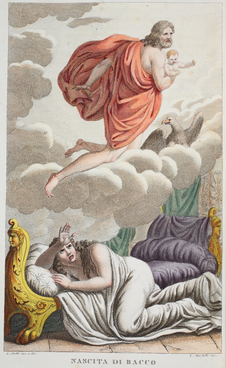 Semele هي Thunderstruck أو Nascita de Bacco ، صورة توضيحية من Ovid&39;s Metamorphoses ، فلورنسا ، 1832 (النقش اليدوي) بواسطة لويجي أديمولو