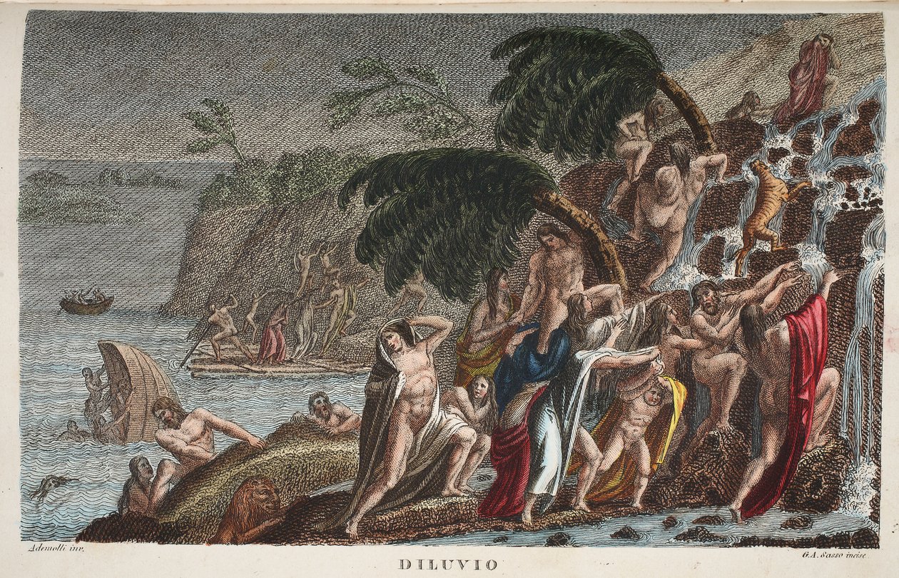 The Flood or Diluvio ، الكتاب الأول ، رسم توضيحي من تحولات أوفيد ، فلورنسا ، 1832 (نقش يدوي) بواسطة لويجي أديمولو