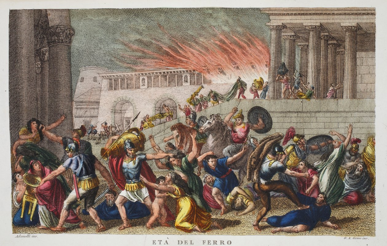 العصر الحديدي أو إيتا ديل فيرو ، رسم توضيحي من تحولات أوفيد ، فلورنسا ، 1832 (نقش يدوي) بواسطة لويجي أديمولو