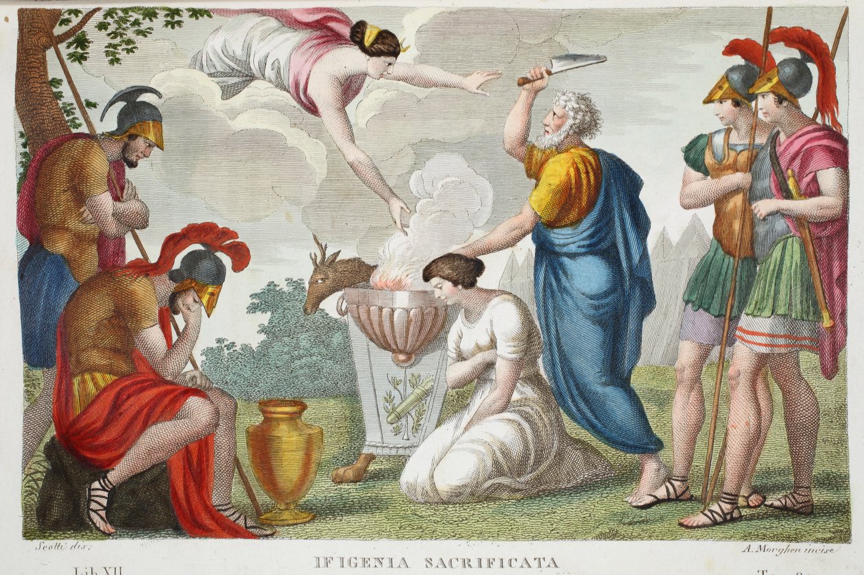 التضحية من Iphigenia أو Ifigenia Sacrificata ، الكتاب الثاني عشر ، رسم توضيحي من تحولات Ovid ، فلورنسا ، 1832 (النقش اليدوي) بواسطة لويجي أديمولو