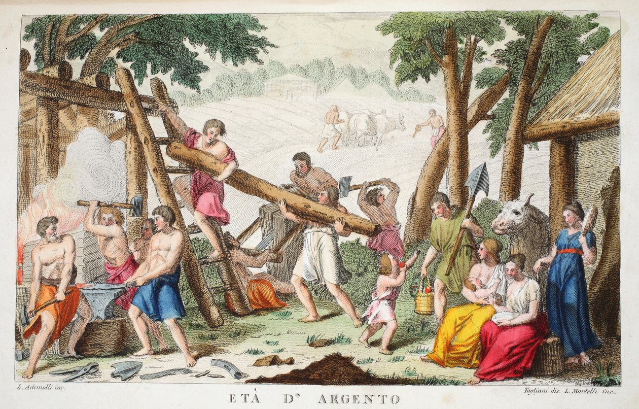 العصر الفضي أو إيتا دارجنتو ، الكتاب الأول ، رسم توضيحي من تحولات أوفيد ، فلورنسا ، 1832 (نقش يدوي) بواسطة لويجي أديمولو