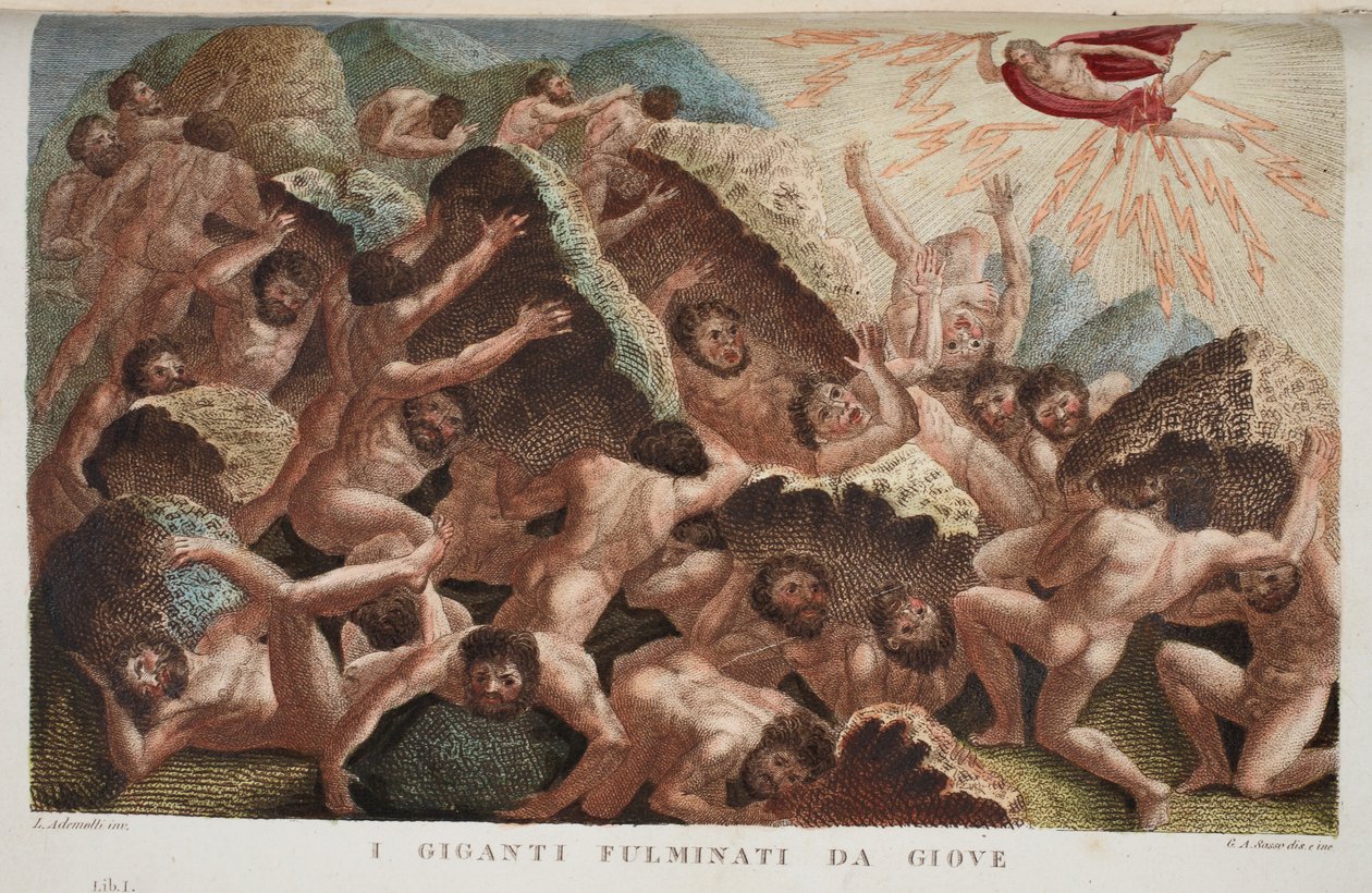 حرب العمالقة ضد Jove أو I Giganti Fulminati da Giove ، الكتاب الأول ، صورة توضيحية من Ovid&39;s Metamorphoses ، فلورنسا ، 1832 (نقش يدوي) بواسطة لويجي أديمولو