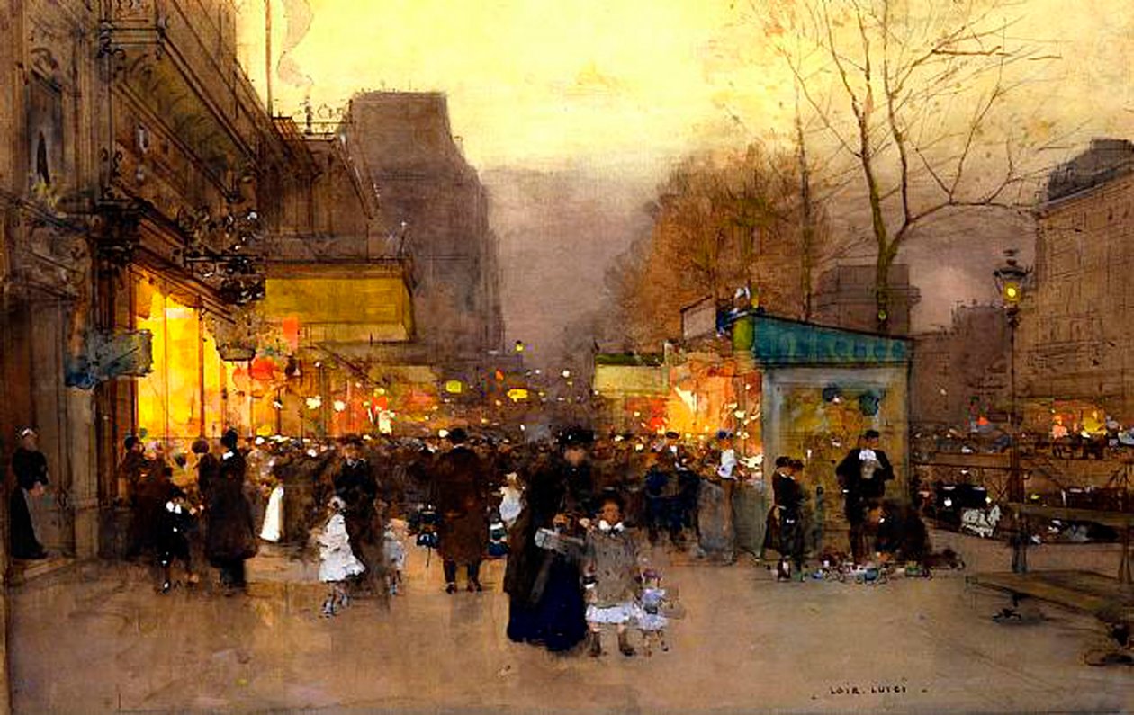 Porte St Martin at Christmas Time ، باريس ، c.1890 (درجة الحرارة على اللوحة) بواسطة لويجي لوير