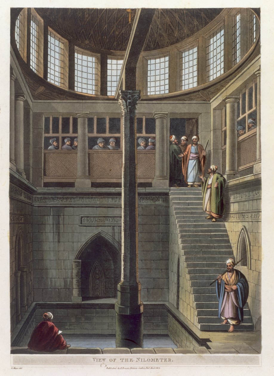 منظر لقياس النيل ، اللوحة 2 من "مناظر لمصر" ، منقوشة بحانة توماس ميلتون (1743-1827). بقلم روبرت بوير (1758-1834) 1802 (أكواتينت) بواسطة لويجي ماير