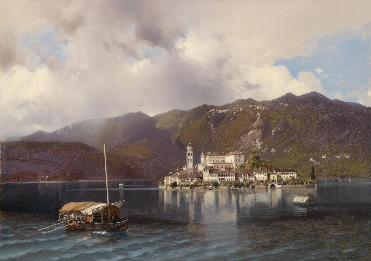 منظر ل Isola San Giulio في بحيرة أورتا - بيدمونت بواسطة لويجي ريكاردي