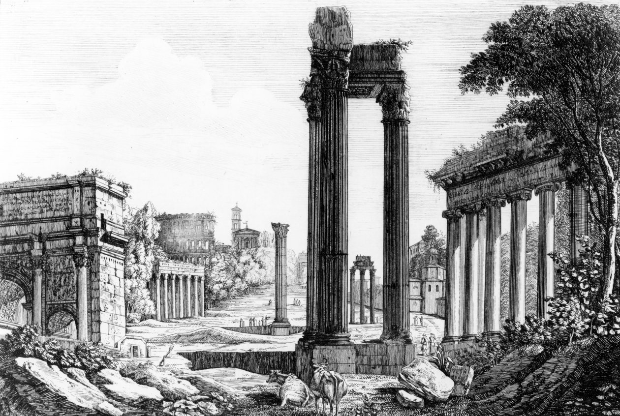 منظر عام للمنتدى الروماني ، 1817 بواسطة لويجي روسيني