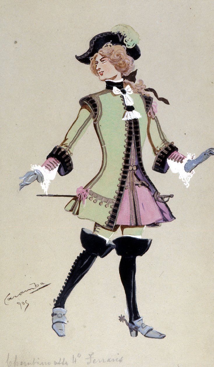 تصميم زي Cherubino ، من زواج فيجارو بقلم فولفجانج أماديوس موتسارت ، 1905 بواسطة لويجي سابيلي كارامبا