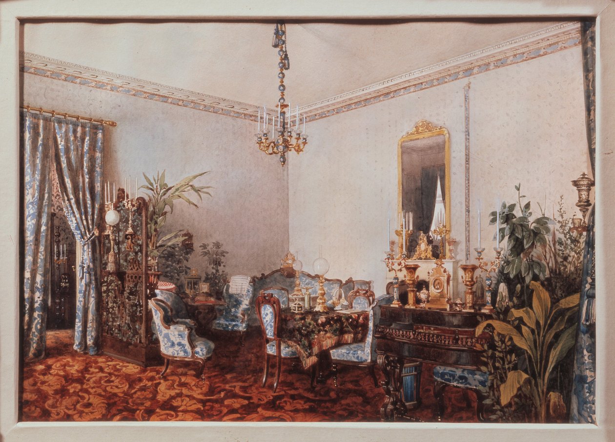 غرفة الرسم في منزل Varvara Obreskova. عمل لويجي بريماتزي (1814-1891) ، ألوان مائية على ورق بواسطة لويجي بريمازي