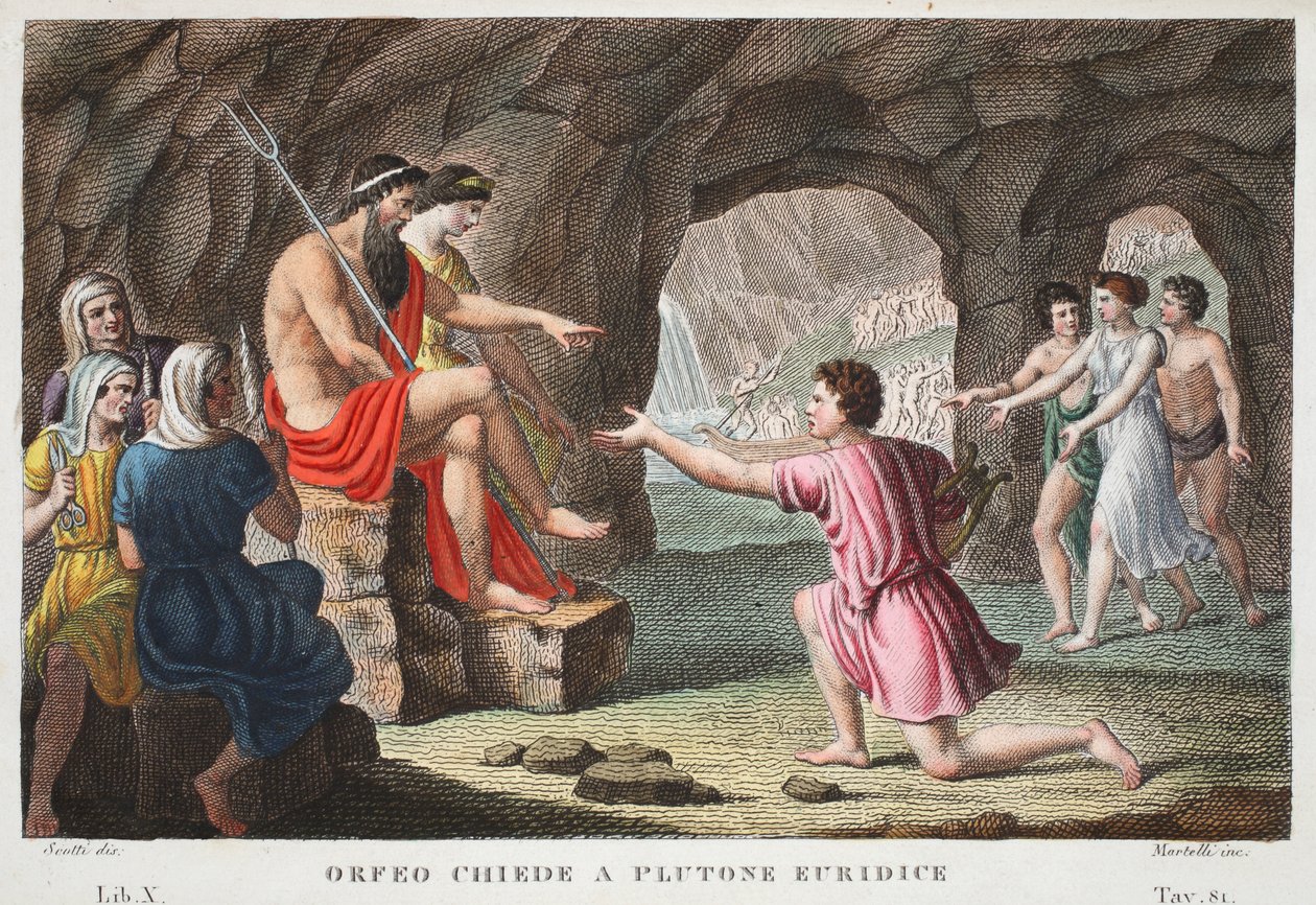 Orpheus in Hell or Orfeo Chiede a Plutone Euridice، Book X، Illustration from Ovid&39;s Metamorphoses، Florence، 1832 (نقش يدوي) بواسطة لويجي أديمولو