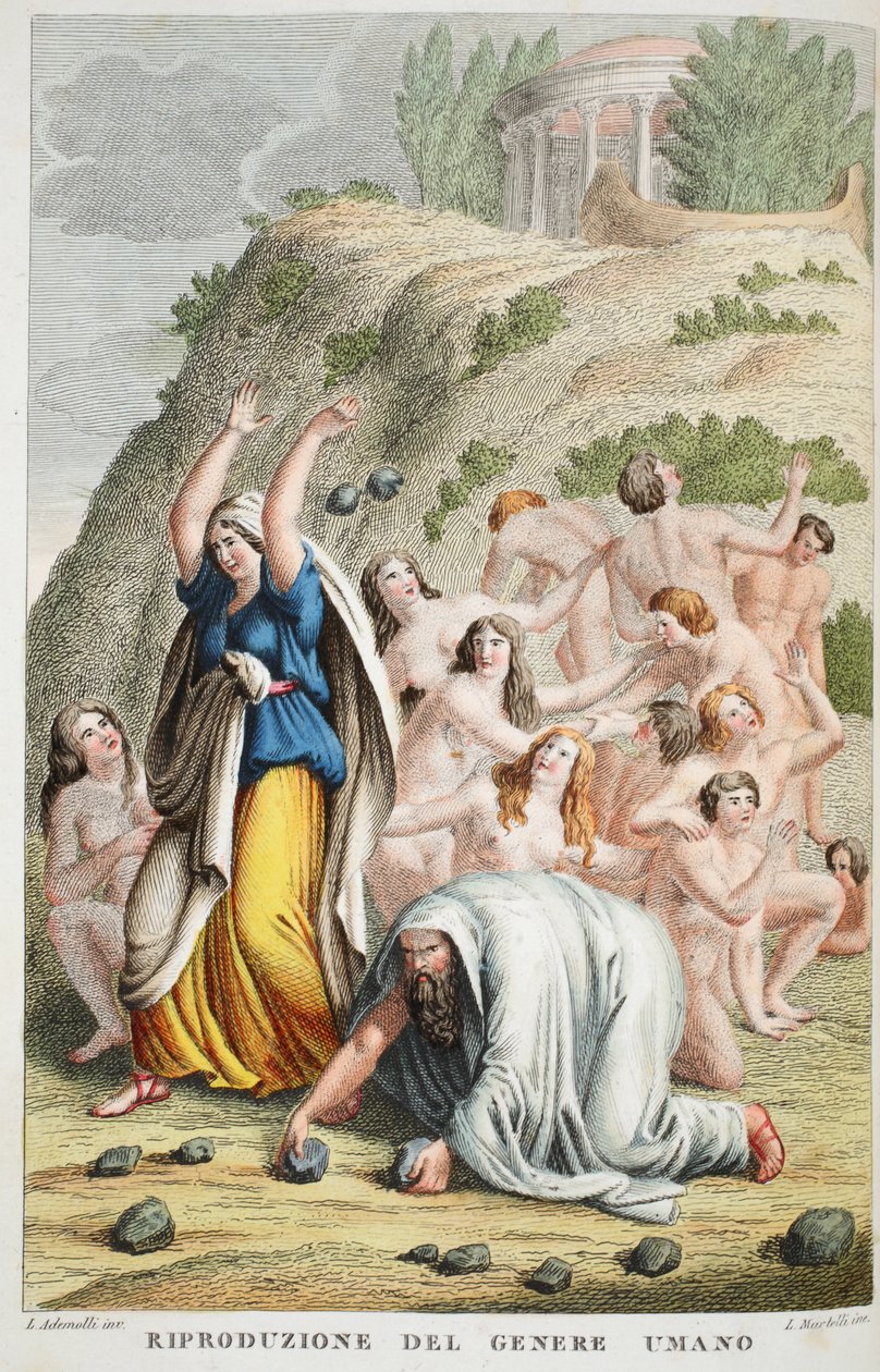 استعادة الجنس البشري أو Riproduzione del Genere Umano ، الكتاب الأول ، رسم توضيحي من تحولات Ovid ، فلورنسا ، 1832 (النقش اليدوي) بواسطة لويجي أديمولو