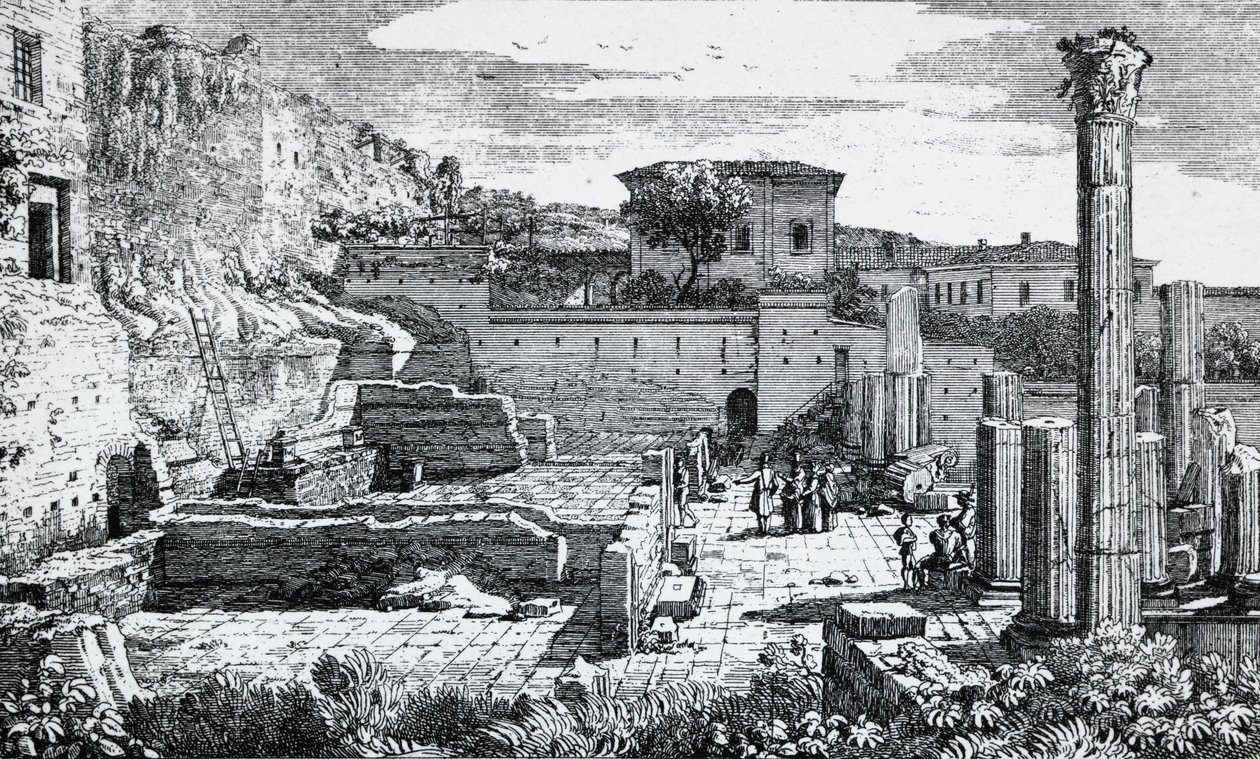 أطلال معبد فيسباسيان في بريشيا ، نقش لويس باسيليتي (1780-1860) ، إيطاليا بواسطة لويجي باسيليتي