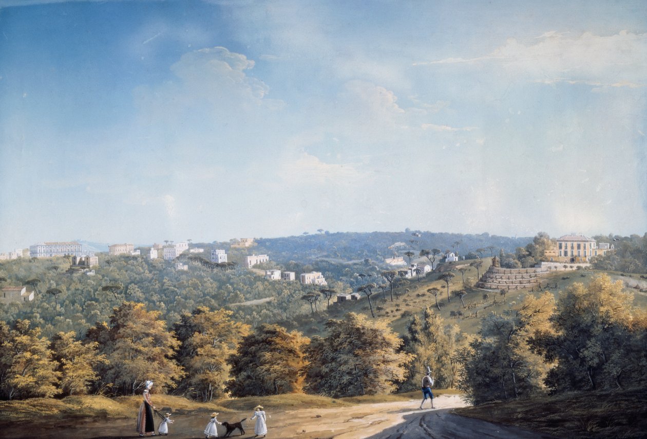 Capodimonte hill and villas along Ponti Rossi road (gouache) بواسطة لويجي فيرجولا