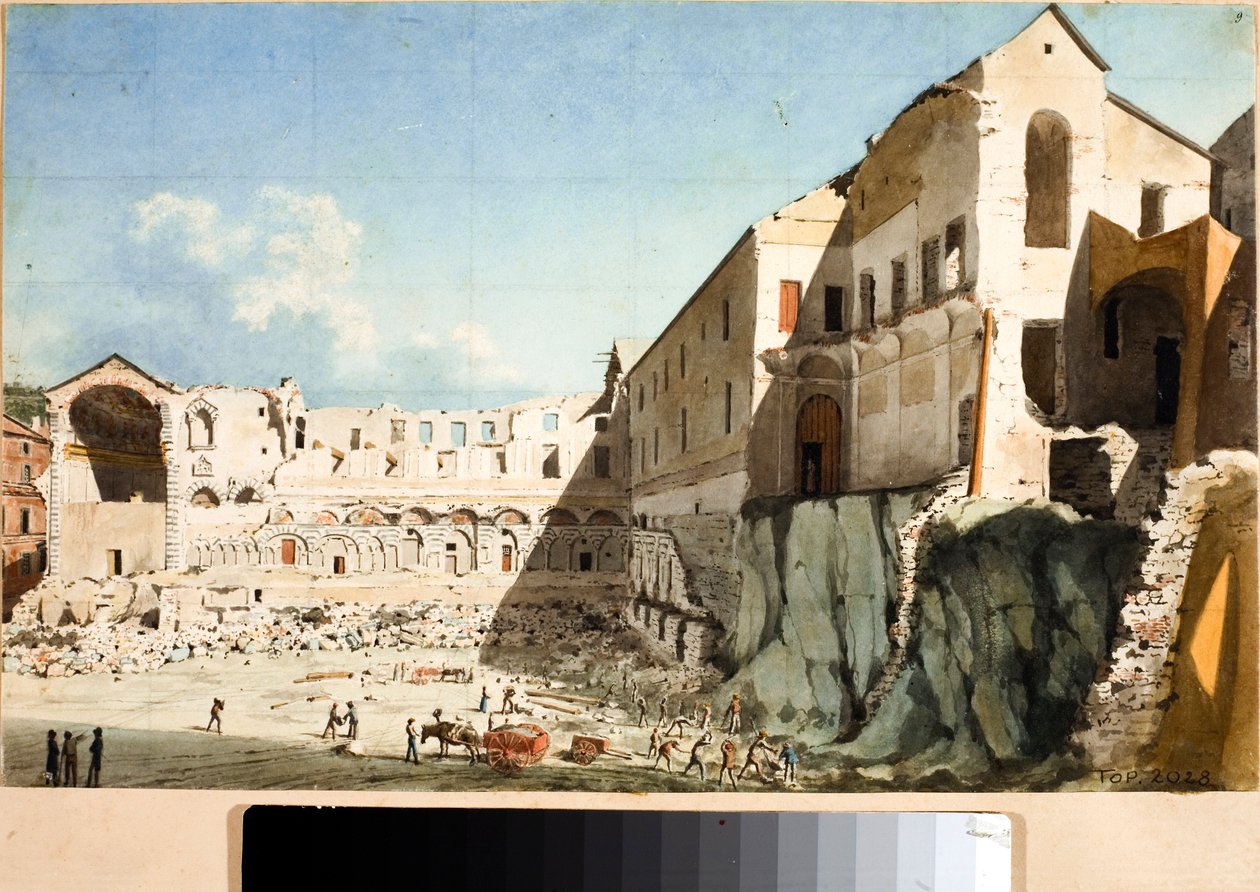 موقع البناء لهدم كنيسة ودير سانت دومينيكا في جنوة (Watercolor ، حوالي 1825) بواسطة لويجي جاريبو