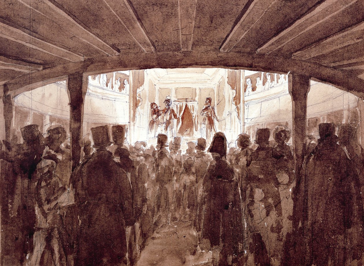 الجزء الداخلي من مسرح سانت أغوستينو في جنوة ، بواسطة لويجي غاريبو (1782-1869) ، ألوان مائية ، إيطاليا بواسطة لويجي جاريبو