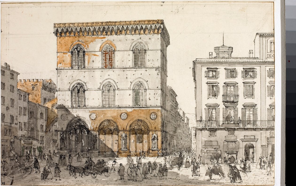 منظر لكنيسة Orsanmichele في فلورنسا (ألوان مائية ، حوالي 1820) بواسطة لويجي جاريبو