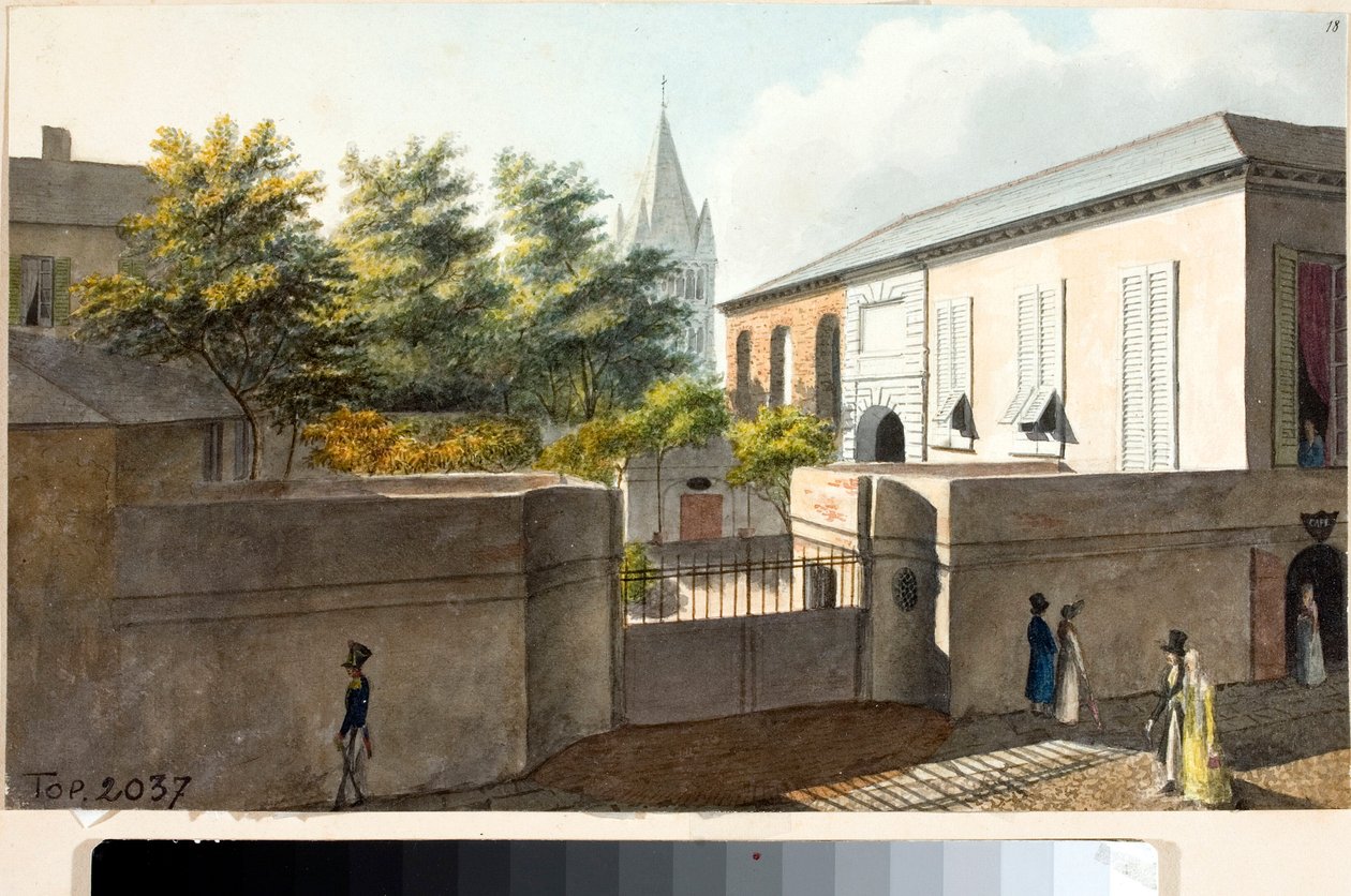 منظر لفيلا فارجيانا وبرج الجرس في بري (الرسم والألوان المائية ، حوالي 1825) بواسطة لويجي جاريبو
