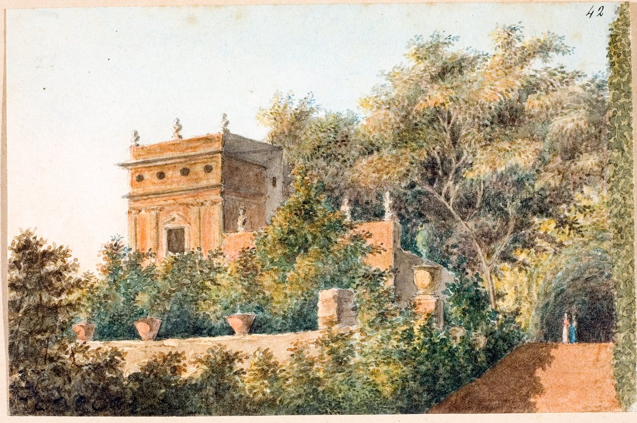 منظر لـ Villa Pallavicini delle Peschiere ، جنوة (ألوان مائية ، حوالي 1825) بواسطة لويجي جاريبو
