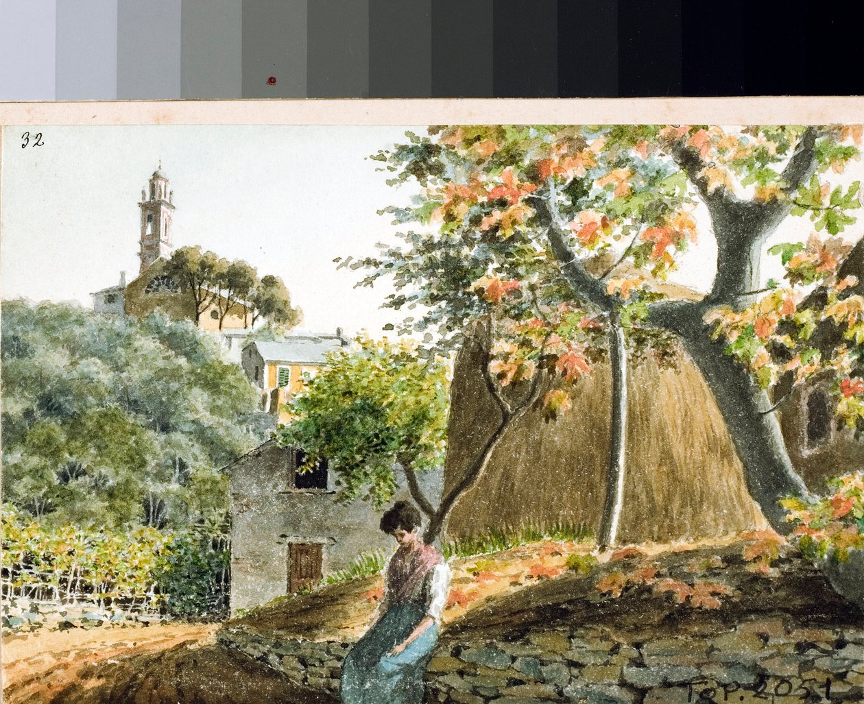 منظر لكنيسة سان بارتولوميو على جبل ستاغلينو ، جنوة (الرسم والألوان المائية ، حوالي 1825) بواسطة لويجي جاريبو