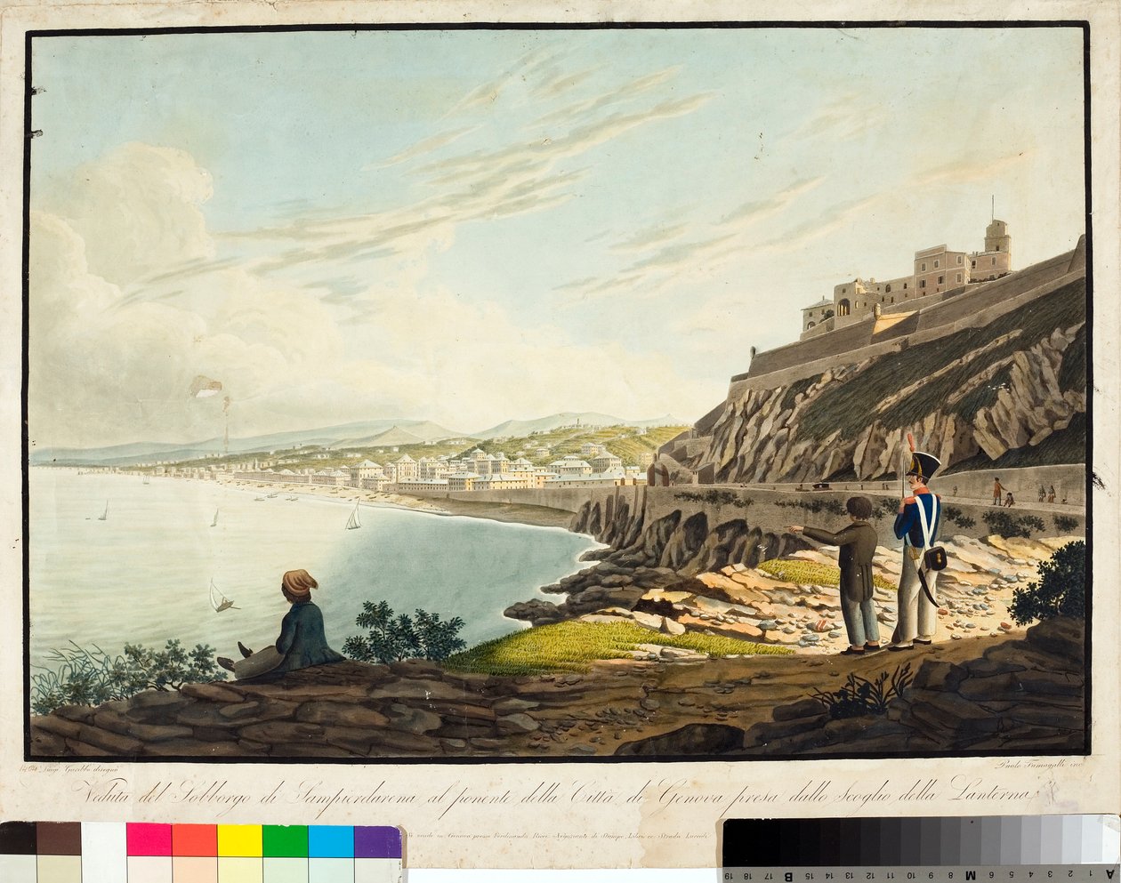 منظر لمنطقة سامبيردارينا غرب جنوة ، من المنارة. (الحفر ، 1813-1814) بواسطة لويجي جاريبو