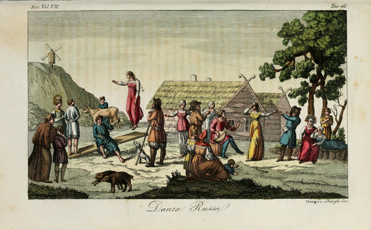 رقص روسي. رسم توضيحي من العرف القديم والحديث أو تاريخ الحكومة بقلم جوليو فيراريو ، 1831 بواسطة لويجي جياره