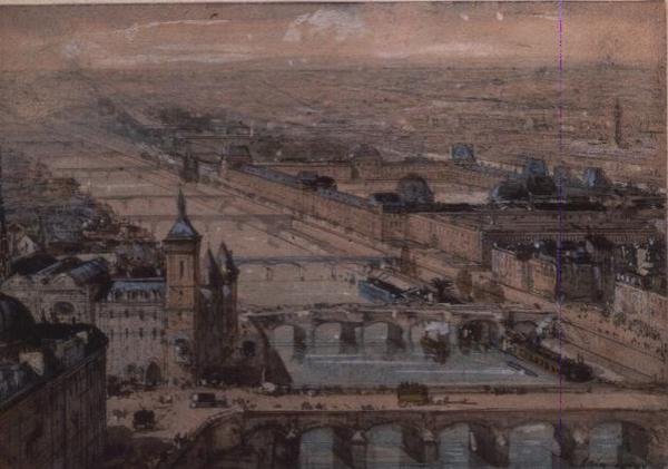 The Ile de la Cite وقصر اللوفر ، باريس بواسطة لويجي لوير